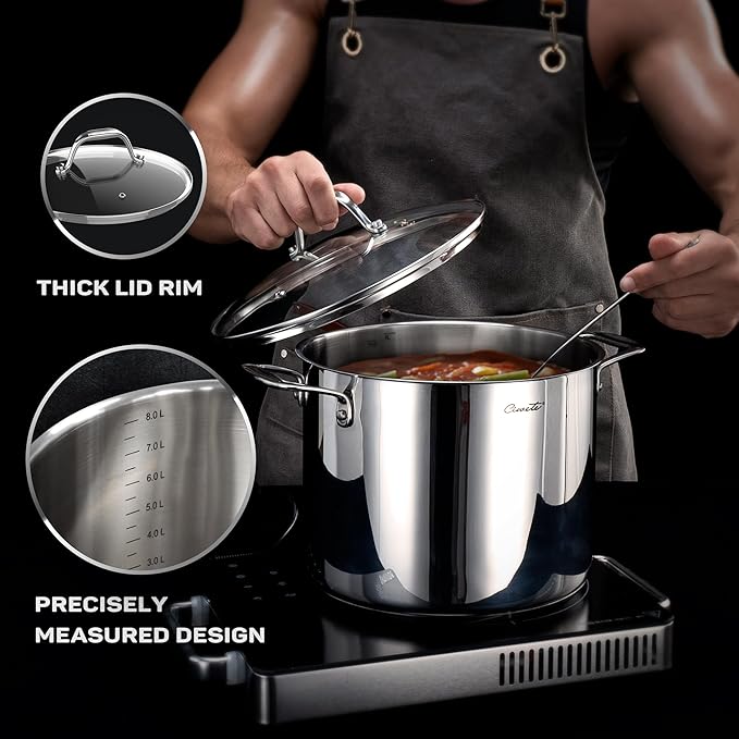 Ciwete 11-Piece Stainless Steel Pots and Pans Set Non Stick, Tri-Ply Stainless Steel Cookware Set, Induction Kitchen Cookware Sets with Steamer Insert & Stay-Cool Handles, Dishwasher, Oven Safe