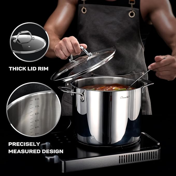 Ciwete 11-Piece Tri-Ply Stainless Steel Pots and Pans Set, 18/10 Stainless Steel Cookware Set with Steamer Insert, Induction Kitchen Cookware Sets with Cool Ergonomic Handles, Dishwasher, Oven Safe