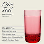 Drinique Unbreakable 14 Oz Drinking Glasses, Set of 4 - Tritan Plastic Shatterproof Tumbler Water Glasses, Drinking Cups, BPA-Free, Dishwasher Safe Alternative Glass Cups Set, 14 Ounces, Red
