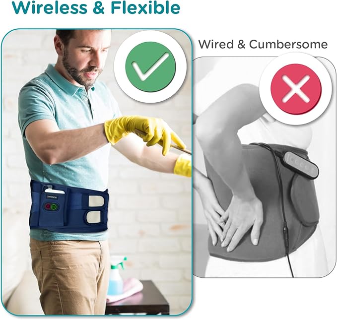 Comfytemp Cordless Heating Pad with Massager for Back Pain Relief, Portable Lower Back Massager Wearable, Birthday Gifts for Dad Mom Men Women, 3 Heat, 30mins Auto-Off Blue