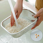 18/8 Stainless Steel Fine Mesh Strainer Basket with Feet, Rectangular Colander for Vegetables, Fruits, Pasta, Noodles – Rustproof, Durable & Easy to Clean (12.2 inch)