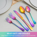 40 Pcs Rainbow Silverware Set Service for 8,Stainless Steel Flatware Serving Sets,Kitchen Tableware Set,Utensil Set for Home and Restaurant,Knives Forks Spoons Set,Mirror Polished,Dishwasher Safe