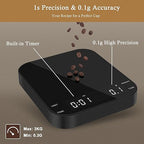 Digital Coffee Scale with Built-in Timer, 0.1g Precision to 3000g Rechargeable Espresso Scale, Touch Glass Kitchen Food Scale for Pour Over, Baking and Macros