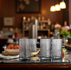 Glaver's Highball Glasses Set of 4 Smoke Drinking Glasses, 15 Ounce Crackle Textured Newly Designed Patent Glassware Heavy Bar Home Party Decor Black Kitchen Glasses, Water Juice Cocktails