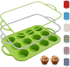 Socisen 12 Cups Silicone Muffin Pan with Metal Reinforced Frame Regular Size Cupcake Pan Tray Egg Bites Silicone Circle Cookie Molds Muffin Tin Tart Pans Baking Sheet Set for Oven Dishwasher Safe