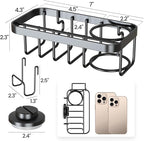 TAILI Sponge Holder with Strong Suction Cup, 4-in-1 Rustproof Sink Organizer - Sink Caddy Holds Sponges, Brushes, Stoppers & Scrapers - Black