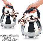 Tea Kettle Stovetop Whistling Kettle Teapot, 3Quart Tea Pot Stainless Steel Teakettle for Stove Top with Heat Proof Ergonomic Handle