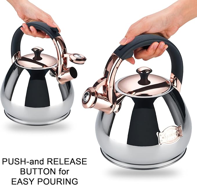 Tea Kettle Stovetop Whistling Kettle Teapot, 3Quart Tea Pot Stainless Steel Teakettle for Stove Top with Heat Proof Ergonomic Handle