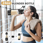 Portable Personal Blender for Smoothies, Protein Shakes, Frozen Drinks - 24Oz Blender Cup Bottle with Sip Spout, Travel Lid, USB-C Rechargeable, Cordless - Mini Small Blenders for Kitchen, Gym, Office