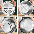 Germany Multifunctional Stainless Steel Basin, 3 in 1 Vegetable Grater Julienne Slicer Stainless Steel Colander, Fruit Slicer for Kitchen Vegetable Slicer Grater Strainer Drain Basket (10.2in, Silver)