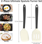 Coukre 2 Pack Silicone Spatula Set, High Heat Resistant, BPA Free Kitchen Spatula, Solid & Slotted Turner for Non-Stick Pans, Sautéing, and Flipping (2, BeigeBlack)