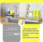 Maifan Sink Caddy Sponge Holder for Kitchen with Brush Holder and Stainless Steel Self Drain Tray, Rustproof Kitchen Sink Organizer for Sponge, Soap Dispenser Storage Accessories