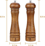 Gulex® Wood Pepper Grinder Pepper Mill,Adjustable Coarseness 8 Inch Wooden Peppermill, Ceramic Grinding Mechanism Salt Mill Refillable (1 pack) (Dark-2PC)