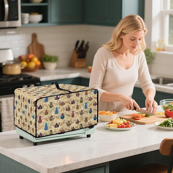 Coffee Kettle Print Toaster Oven Dust Cover, Fingerprint Protectors and Greasy Protection Machine Washable Universal Toaster Oven Protector for Kitchen, (Medium-16.1*19.71*10 inches)