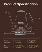 INTASTING Gooseneck Electric Kettle, ±1℉ Temperature Control, Stainless Steel Inner, Quick Heating, for Pour Over Coffee, Brew Tea, Boil Hot Water, 1500W/0.9L (Glossy Black)
