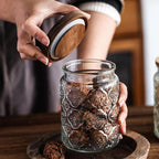 24 OZ/2 PCS Glass Storage Jar with Airtight Bamboo Wooden Lids, Vintage Food Containers Canisters Sets for Kitchen Counter Pantry, Sugar, Flour, Candy, Tea, Coffee Beans, Oats, Grain Bin, Pasta,