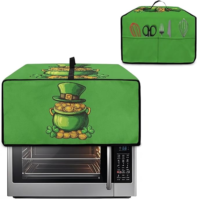 Clover Top Hat Gold Lucky Coin Print Toaster Oven Cover for St. Patrick's Day Decor, Microwave Cover for Kitchen Countertop Appliance Dust Protector Decorative Oven Accessories, Green, S