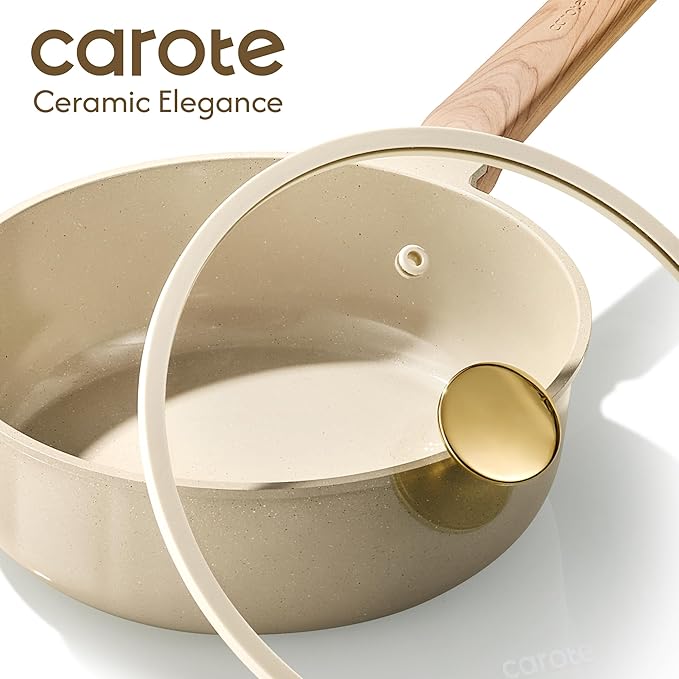 CAROTE 14Pcs Pots and Pans Set Non stick, Ceramic Cookware Set, Non-toxic Kitchen Cooking Set, PFAS and PFOA Free