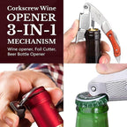 Waiters Corkscrew Wine Opener - Double-Hinged Fulcrum 3-In-1 Cork Screw Wine Bottle Opener Heavy Duty Stainless Steel & Pakka Wood. Serrated Foil Cutter. Beer Opener. Magnetic Gift Box