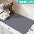 WISELIFE Coffee Mat Super Absorbent Dish Drying Mat Bar Accessories Match with Coffee Machine Large Drying Mats for Kitchen Counter 17" W x 30" L, Grey