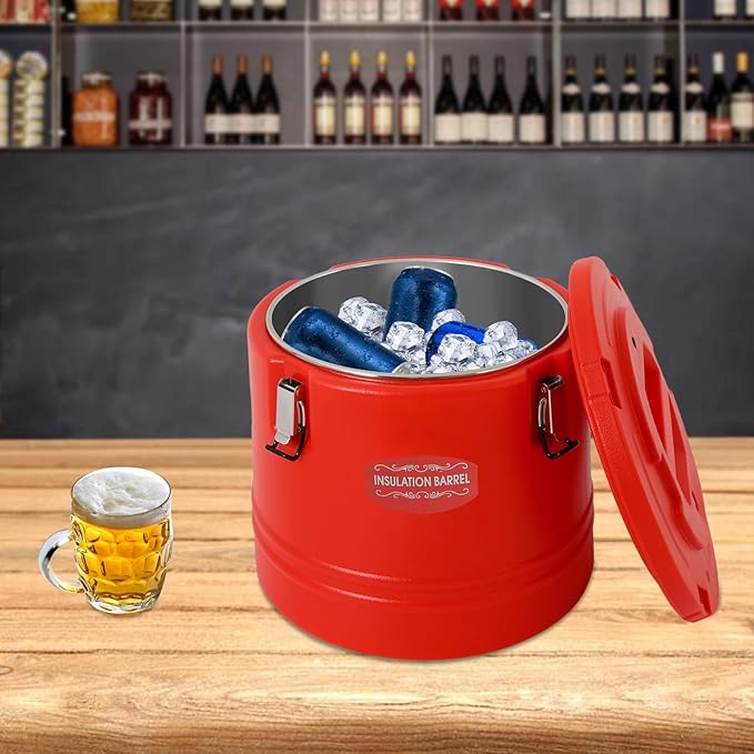 Eapmic 31.7Qt Insulated Food Container, Stainless Steel Container, 30L Commercial Soup Carrier 6 Hours Heat Preservation for Hot and Cold Food Storage Restaurant Canteen Home Lunch Use (Red, 30L)