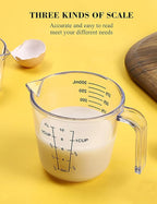 Measuring Cups Set, Liquid Measuring Cups For 3 For Kitchen - BPA Free Plastic Set with Spout Multiple Measurement Scales (Clear)