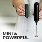 Mini & Mighty Milk Frother Wand – Powerful Handheld Coffee Frother, Battery Operated Drink Mixer – Compact Pocket Size – Detachable Whisk for Latte, Cappuccino, Matcha, Hot Chocolate – Emerald