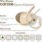 CAROTE 25PCS Ceramic Cookware Set, Pots and Pans set Non Stick, RV Kitchen Cooking Set Removable Handles, Oven Safe, Induction Cookware, Non-toxic Kitchen Cooking Set, PFAS and PFOA Free