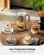 Hazel Quinn Milk Frother - Hot and Cold Detachable Milk Frother with Adjustable Temperature & Foam Thickness, Dishwasher Safe, for Latte/Cappuccino/Hot Chocolate, 400ML (13.5oz) - Floral Printed