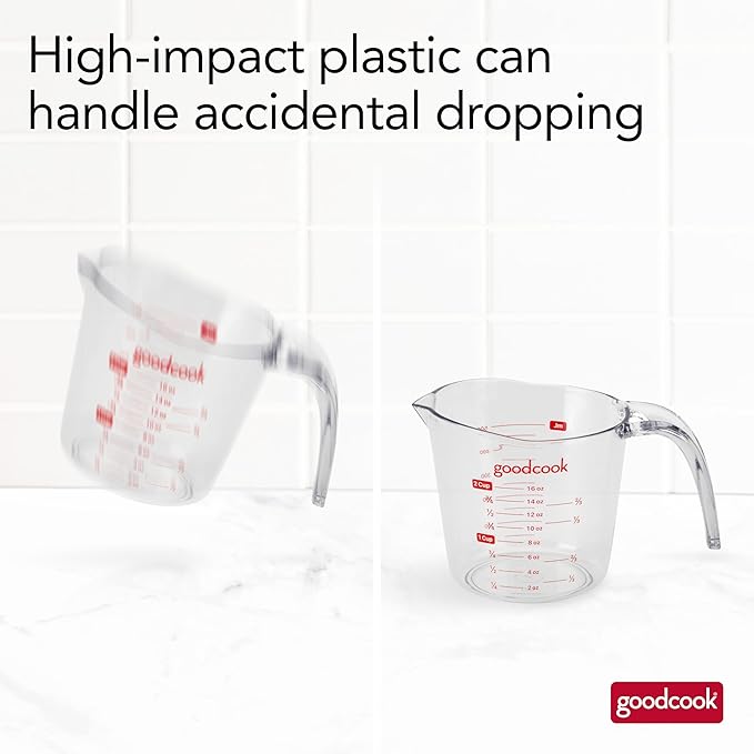 GoodCook Everyday 2-Cup Measuring Cup Liquid Measuring with Ounces and Milliliters Markings Tapered Pour Spout Easy-to-Read Lines Comfortable Handle for Precise Measuring, Clear