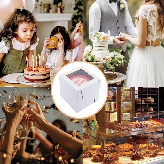 Tall Cake Boxes for Tier Cakes,12x12x12 Inch [10 Pack ] Thick Sturdy Bakery Box with Window,White Wedding Cake Boxes,Layer Cake Carrier,Disposable Cake Containers