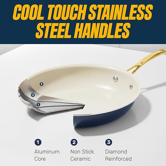 Gotham Steel 15 Pc Ceramic Pots and Pans Set Non Stick, Kitchen Cookware Sets, Pot and Pan Set, Ceramic Cookware Set, Non Toxic Cookware Set, Non Stick Pots and Pan Set, Dishwasher Safe - Navy