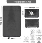 Travel Blanket and Pillow Compact – 4-in-1 Soft Fleece Airplane Blanket with Bag Pillowcase, Neck Pillow, Eye Mask & Earplugs, Lightweight Portable Flight Blanket 60"x43" (Grey)