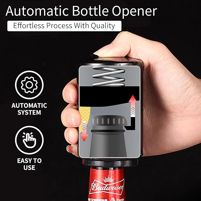 Premium Beer Bottle Opener Stainless Steel Automatic Bottle Opener Push Down No Damage Quick to Open Small Portable Bottle Cap Openers for Home Bars Picnic Camping Hiking