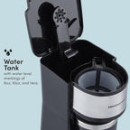 Elite Gourmet EHC-112B Personal Single-Serve Compact Coffee Maker Brewer Includes 14Oz. Thermal Travel Mug with Stainless Steel Interior, Compatible with Coffee Grounds, Reusable Filter, Black