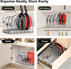 Housolution Pot and Pan Organizer Rack for Cabinet, Pot Lid Organizer with 7 Adjustable Dividers, Pan Holder Storage Rack for Kitchen Cabinet, Silver
