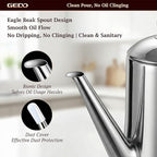 GEDO 304 Stainless Steel Oil Dispenser, Eagle Beak Drip-Free Spout Oil Pot with Extra Wide Mouth & Air Vent Lid, Large Capacity for Kitchen Cooking & Outdoor Grilling (1.37QT / 1300ml)