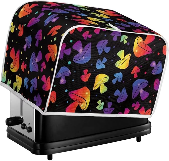 JEOCODY Colorful Mushroom Toaster Cover - Fabric Quilted 2 Slice Appliance Dust-proof and Fingerprint Protection for Kitchen Small Appliances