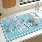 Findosom Dish Drying Mat, 17"x 32" Super Absorbent & Hide Stain Coffee Mat, Cuttable Drying Mat for Kitchen Counter, Coffee Bar Accessories, Under Dish Rack, Coffee Maker, Espresso Machine, Blue