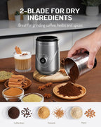 SHARDOR Electric Super Silent Blade Coffee Grinder, Timed Grind Control Rotary Knob, Adjustable Coarse to Fine for Coffee Beans, Spices & Herbs, with 2 Removable Stainless Steel Bowl, Sliver