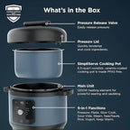 Hyper-Heat Pressure Cooker - 6.5 Quart Multi-Cooker with 9 Programmable Functions, 1200W Power, SimpliServe Pot for Family Meals, Electric Pressure Cooker for Fast and Healthy Cooking (Blue)