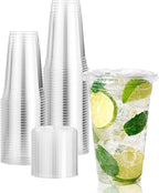 Vplus 160 Pack 20 OZ PET Clear Plastic Cups with Lids, 20 OZ Crystal Cold Disposable Drinking Plastic Cups with Flat Lids, Perfect for Ice Coffee, Smoothie, Juice