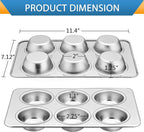 E-far Stainless Steel Muffin Pan, 6-Cup Cupcake Pan Tin for Baking, Metal Muffin Pan Tray Mold, Non-toxic & Healthy, Oven & Dishwasher Safe, Regular Size - 11.44 x 7.12 x 1.25 Inch
