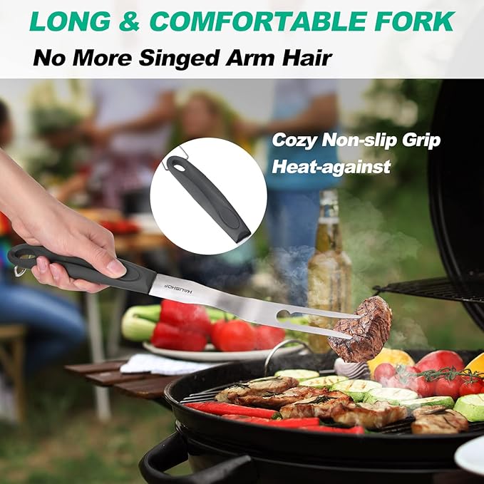 HAUSHOF Large Grill Accessories Heavy Duty BBQ Set Gifts for Men/Women - Premium Stainless Steel Spatula, Fork & Tongs, Barbecue Utensils Tool Kit Gift for Grilling Lover Outdoor