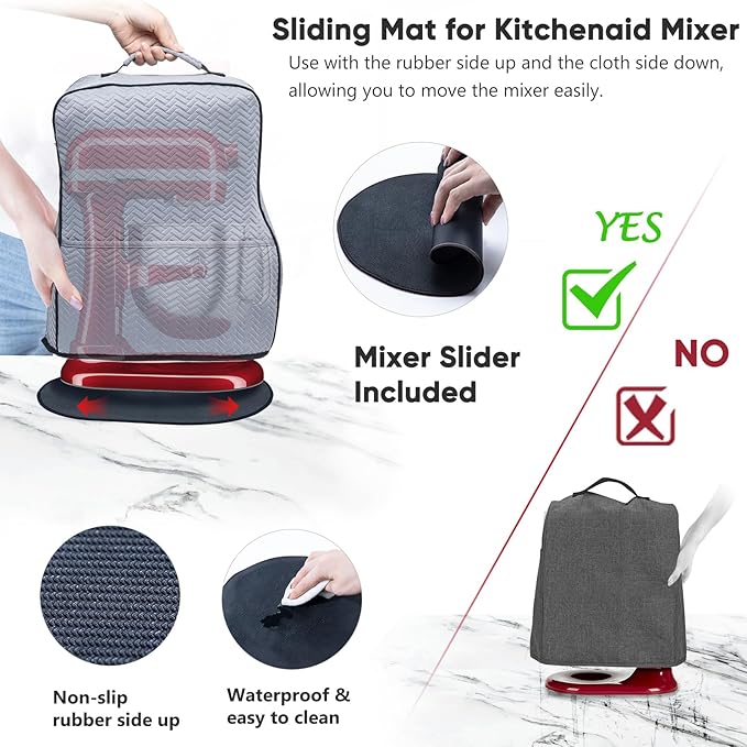 BAGSPRITE Stretchy Stand Mixer Cover with Appliance Slider- Washable Appliance Cover Compatible with Kitchenaid Mixer5/4.5 Quart - Dust Cover with Pockets for Kitchen Aid Accessories and Attachments