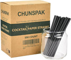 Black Paper Straws 5.75 inch - 500 Bulk Biodegradable Paper Drinking Straws and Stir Sticks for Coffee and Cocktails