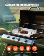 VEVOR Stainless Steel Griddle, 18x16 inch Universal Flat Top Rectangular Plate, Gas Grill Griddle for BBQ Grill, Teppanyaki, Portable Family Cookware with Handle, for Camping Tailgating Party