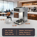 VONCI 1610W Commercial Coffee Maker, 12 Cup Drip Coffee Machine, 2 Glass Carafes and 2 Warmers, Stainless Steel Housing & Funnel, Industrial Coffee Maker for Offices, Hotels, Home