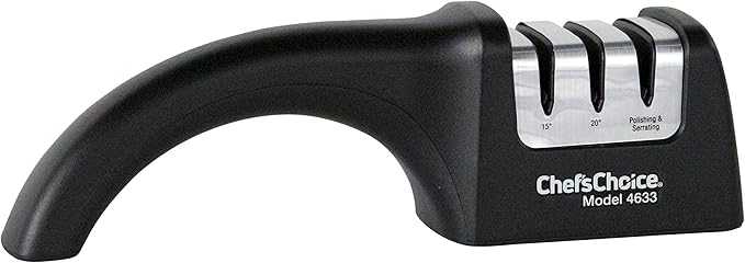 Chef'sChoice Professional Manual Knife Sharpeners AngleSelect for 15- and 20-Degree Straight-Edge and Serrated Knives with Diamond Abrasives Precise Angle Control & Compact Footprint, 2-Stage, Black