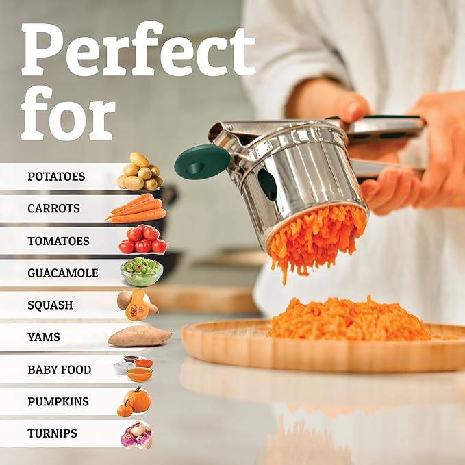 PriorityChef Large 15oz Potato Ricer, Heavy Duty Stainless Steel Potato Masher and Ricer Kitchen Tool, Press and Mash Kitchen Gadget For Perfect Mashed Potatoes - Everytime, Green